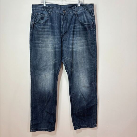 Eight 732 Blue Jeans Mens 40X34 Dark Wash Distress Streetwear Skater Hip Hop Y2K - Picture 2 of 15